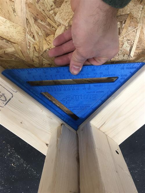 Double-check for square, once subfloor has been fastened and tipped right-side up 